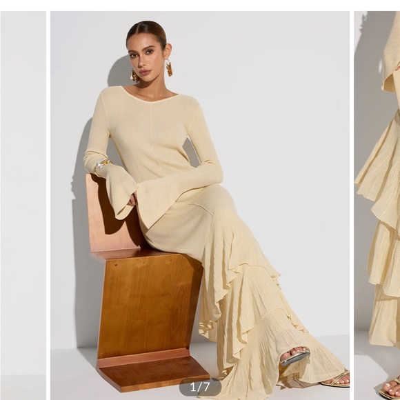 Commense Dresses & Skirts - Layered Cream Ruffled Hem Knit Maxi Dress
